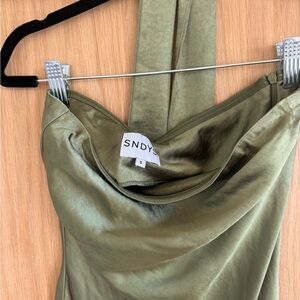 SNDYS Olive Green Satin Dress